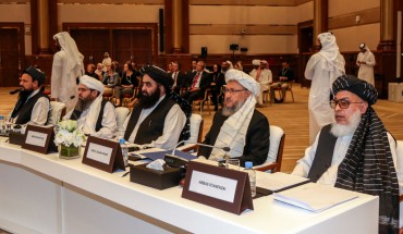 Afghan Taliban delegation attends the Intra Afghan Dialogue talks in the Qatari capital Doha on July 7, 2019.